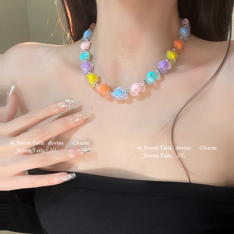 Wholesale Colorful Heart Beads Alloy Necklaces